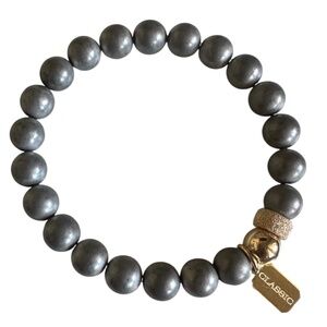 8mm Matte Hematite Stretch Bracelet w/ 14K Gold Filled Spacers and Tag